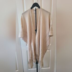 Demdaco Cream Women's Poncho with Fringe